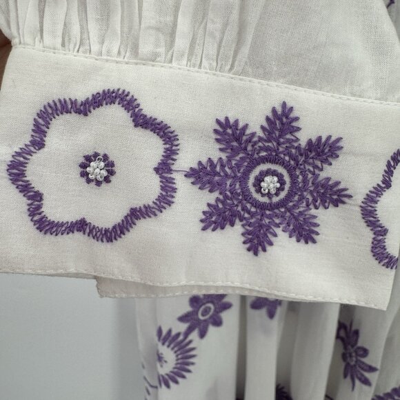 Nimo With Love White and Purple Azurite Dress sz XL NWT Cotton Embroidered - Picture 3 of 12